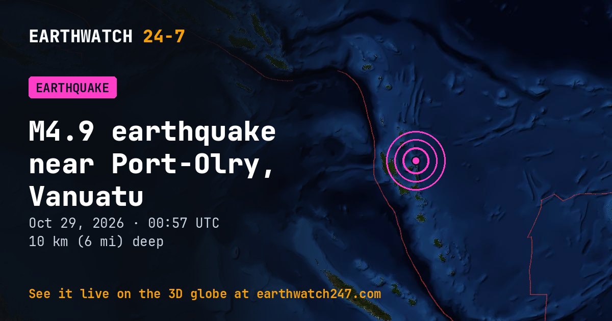 Map: the earthquake near Port-Olry, Vanuatu, with plate boundaries