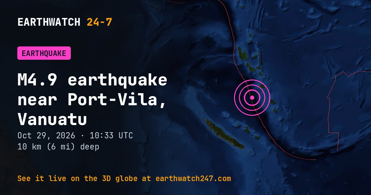 Map: the earthquake near Port-Vila, Vanuatu, with plate boundaries