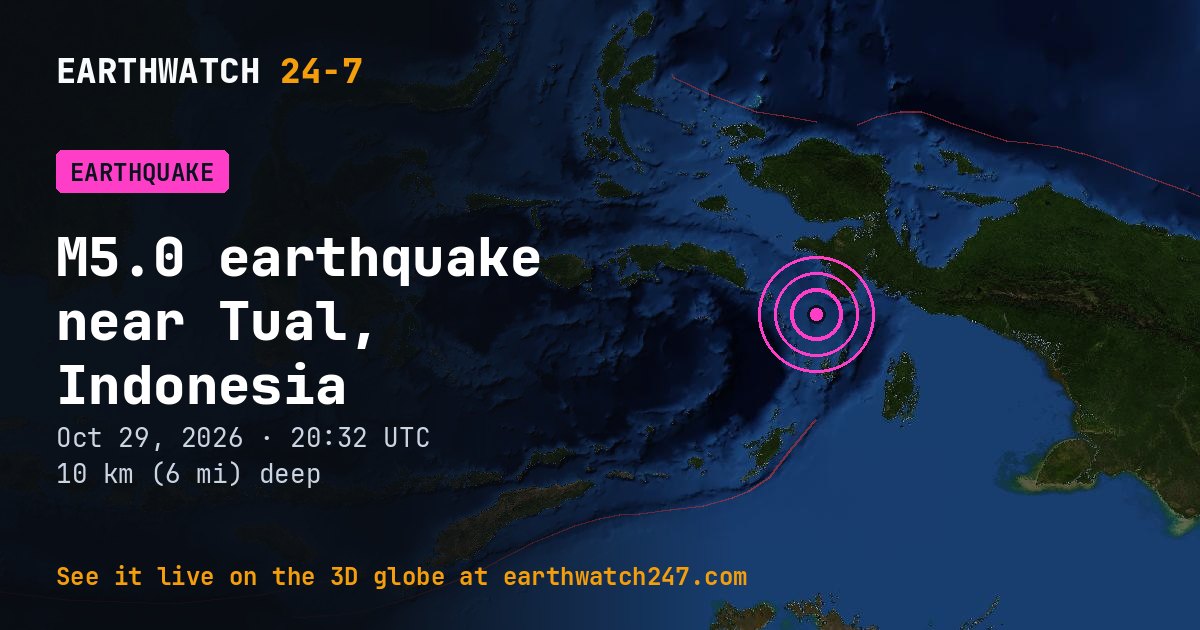 Map: the earthquake near Tual, Indonesia, with plate boundaries