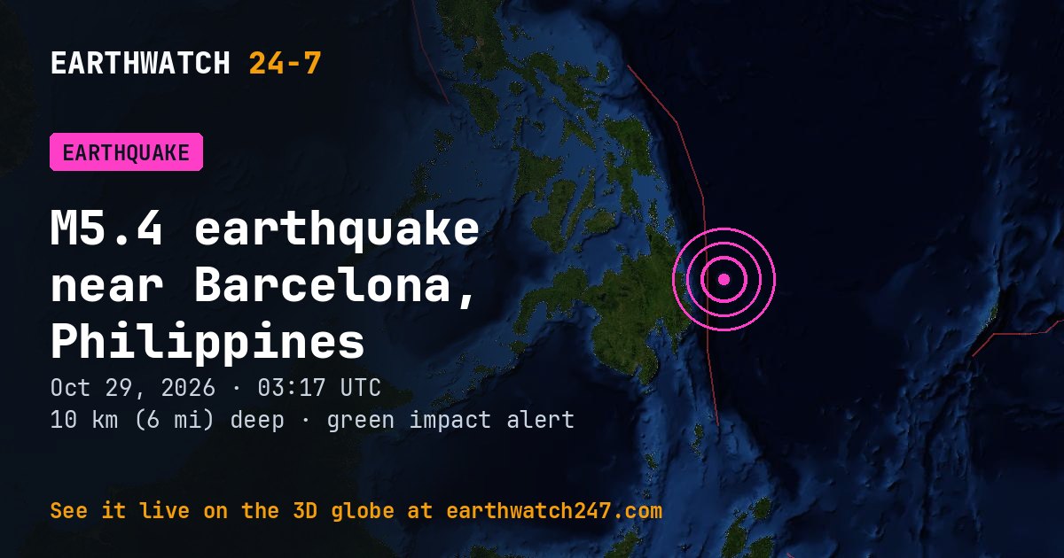 Map: the earthquake near Barcelona, Philippines, with plate boundaries