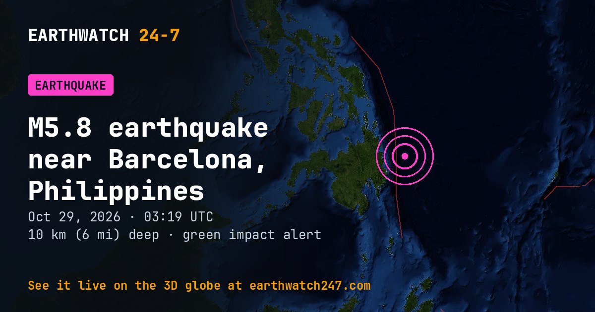 Map: the earthquake near Barcelona, Philippines, with plate boundaries