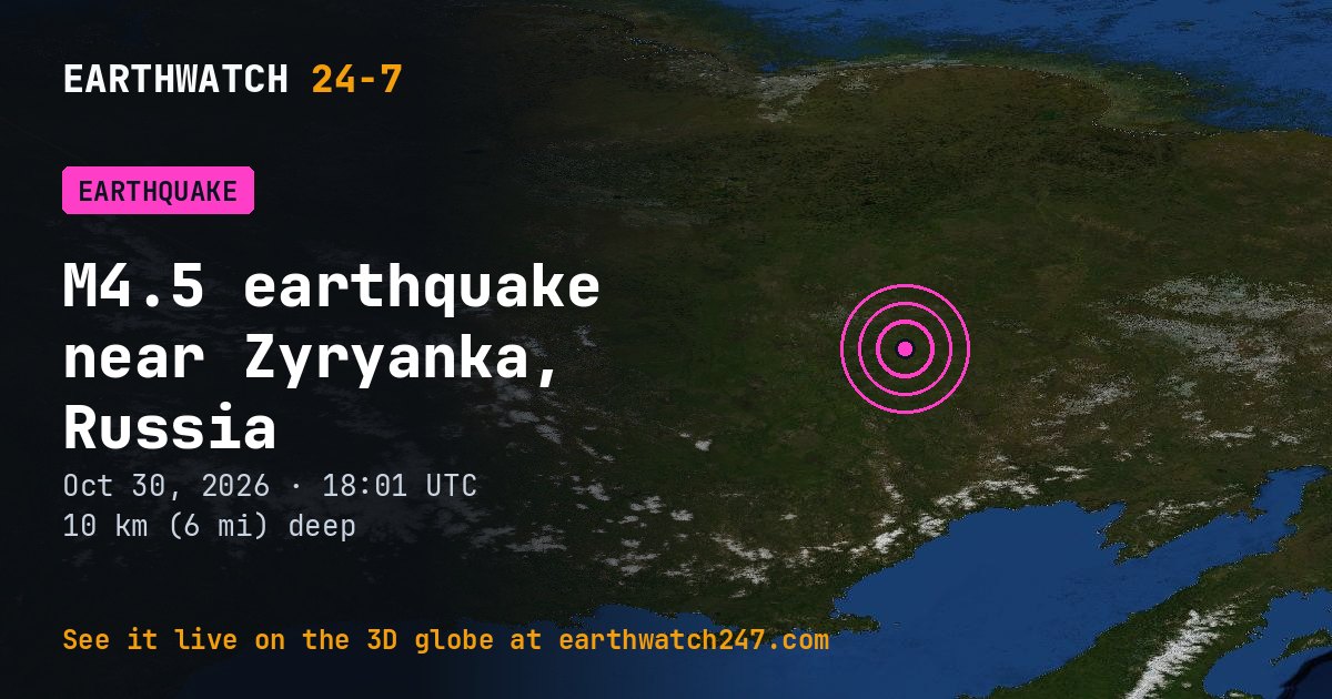 Map: the earthquake near Zyryanka, Russia, with plate boundaries
