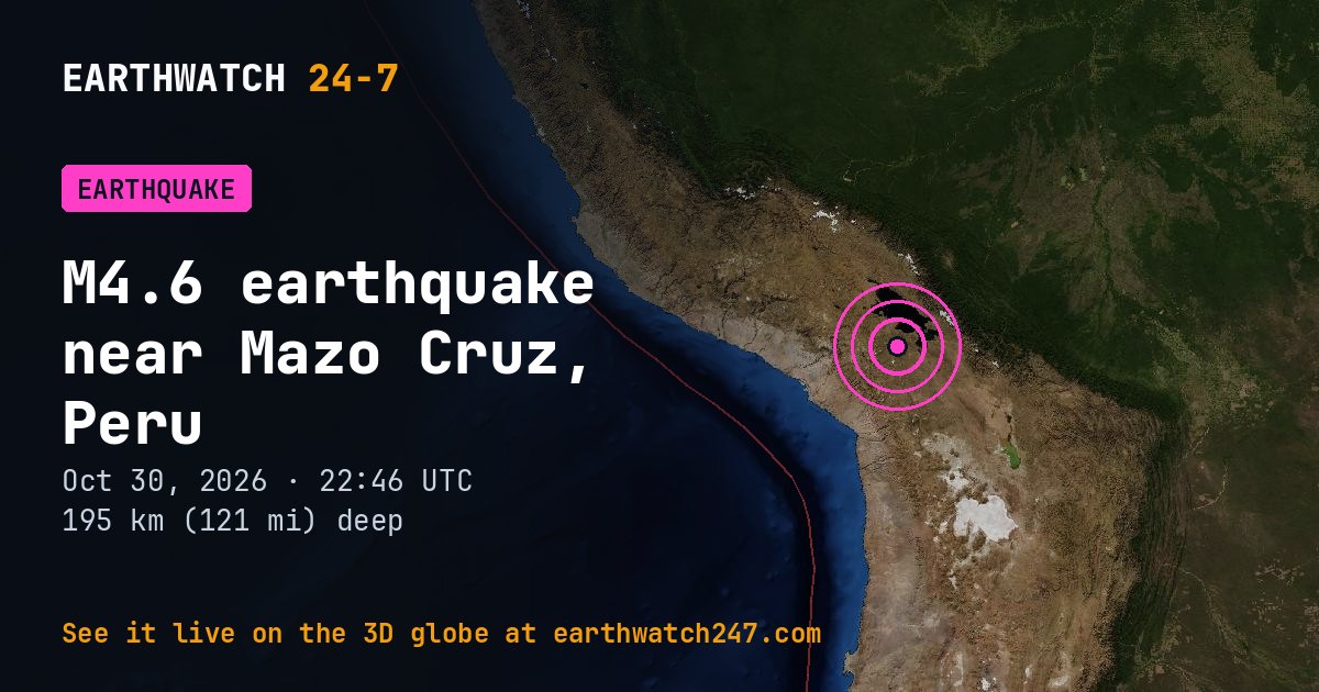 Map: the earthquake near Mazo Cruz, Peru, with plate boundaries