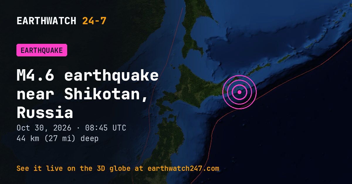 Map: the earthquake near Shikotan, Russia, with plate boundaries