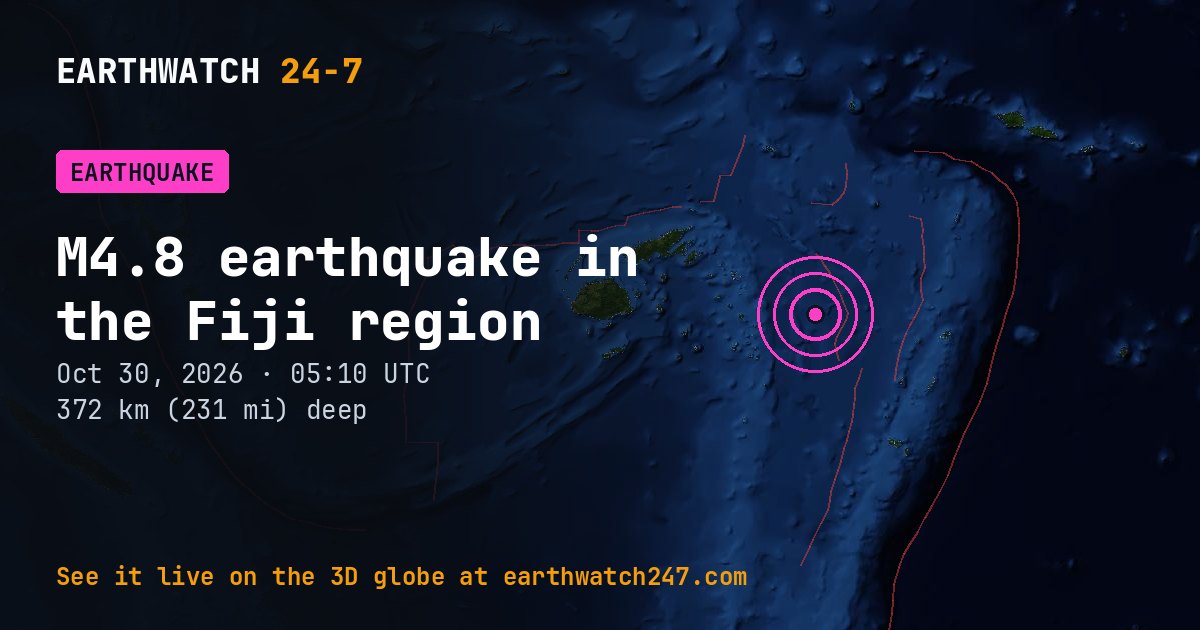Map: the earthquake in the Fiji region, with plate boundaries