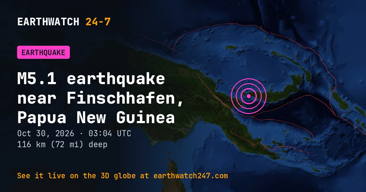 Map: the earthquake near Finschhafen, Papua New Guinea, with plate boundaries