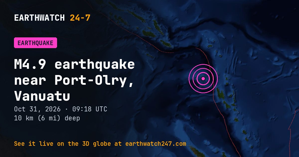 Map: the earthquake near Port-Olry, Vanuatu, with plate boundaries