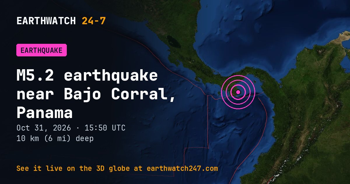 Map: the earthquake near Bajo Corral, Panama, with plate boundaries