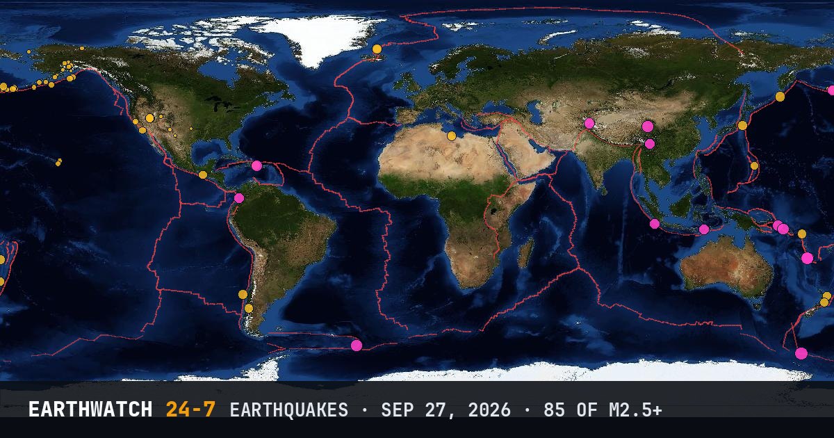 World map of the earthquakes on September 27, 2026