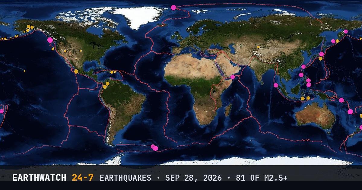 World map of the earthquakes on September 28, 2026