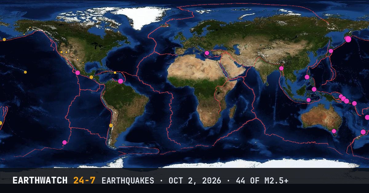 World map of the earthquakes on October 2, 2026