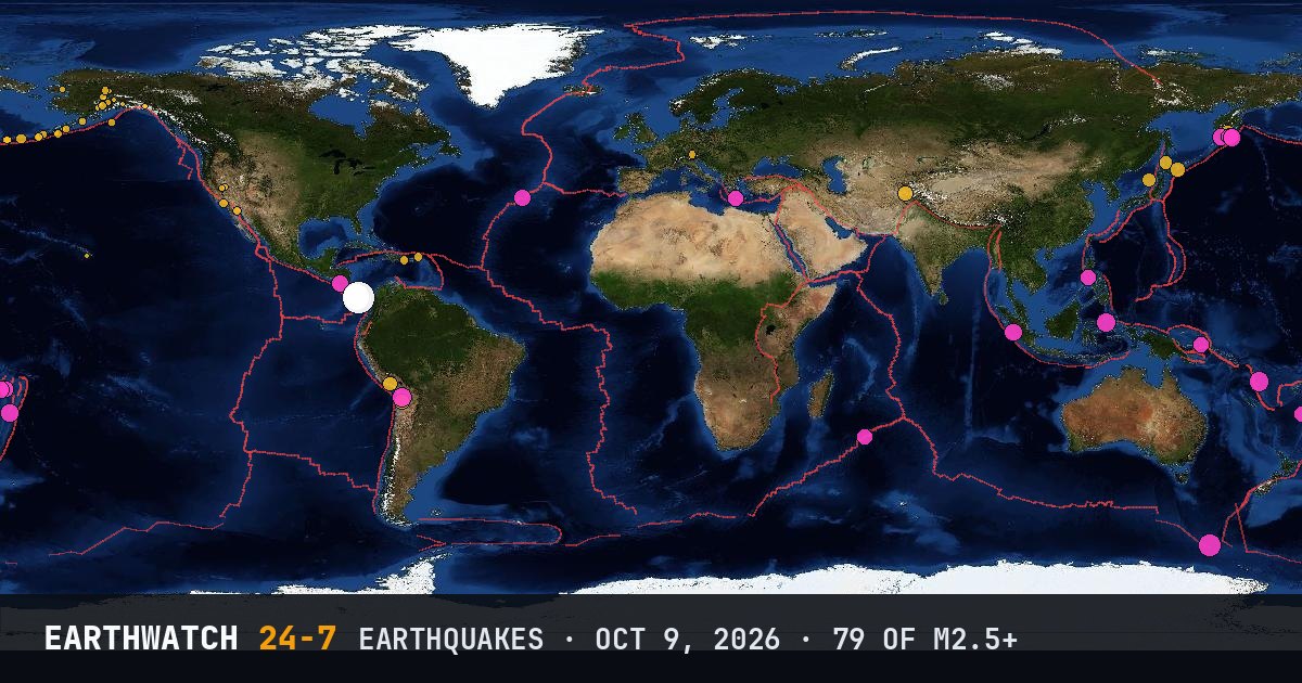 World map of the earthquakes on October 9, 2026