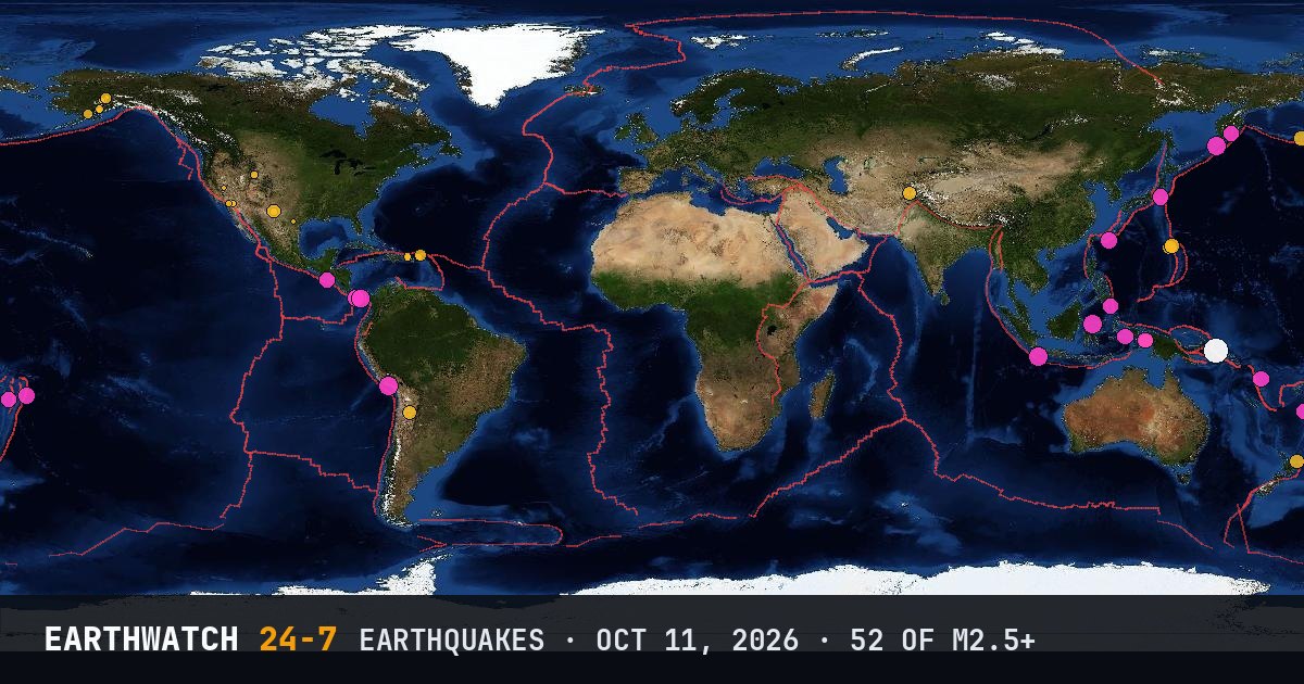 World map of the earthquakes on October 11, 2026