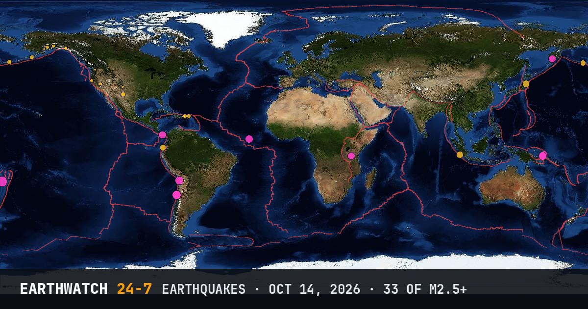World map of the earthquakes on October 14, 2026