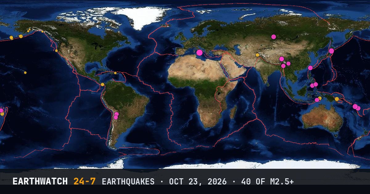 World map of the earthquakes on October 23, 2026