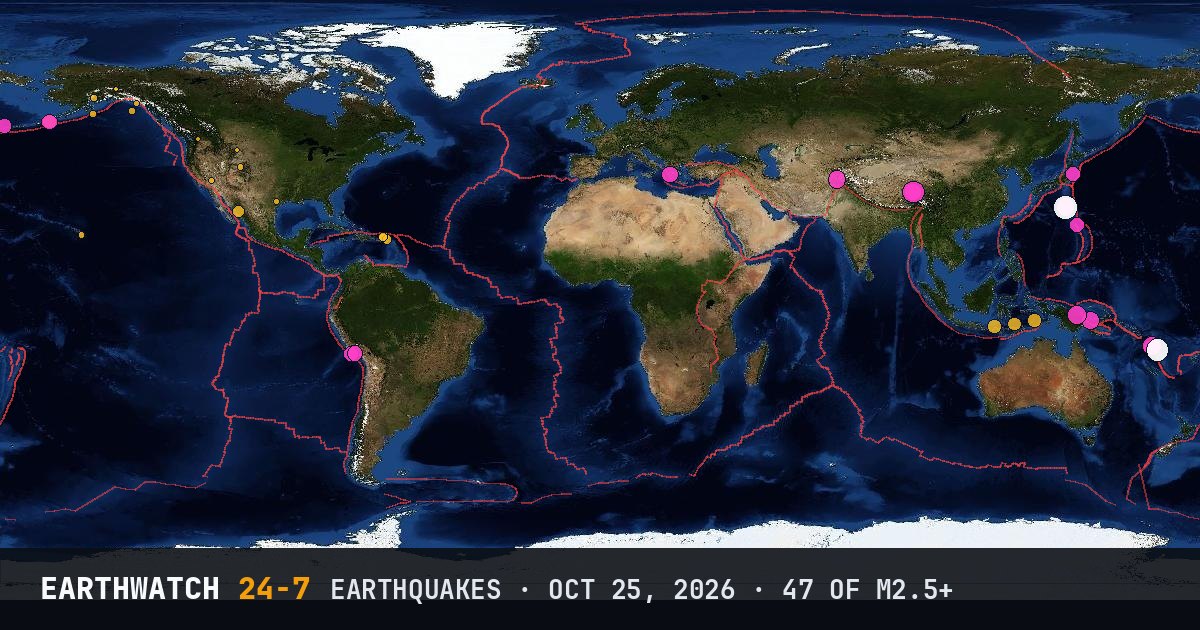 World map of the earthquakes on October 25, 2026
