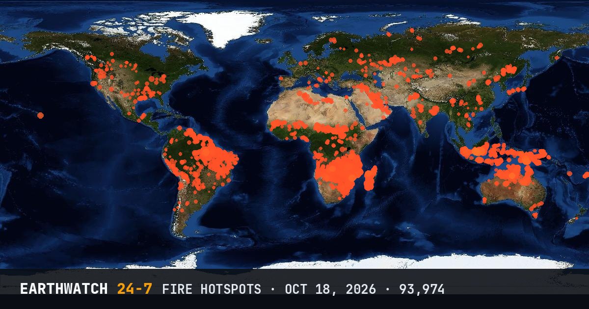 World map of fire hotspots on October 18, 2026