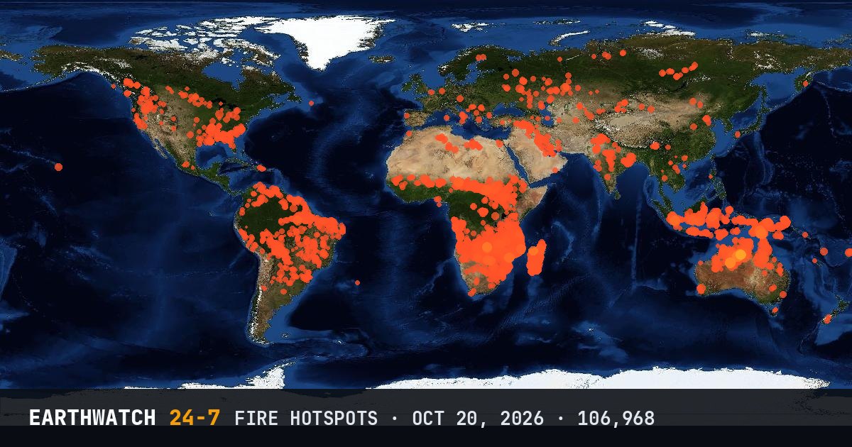 World map of fire hotspots on October 20, 2026