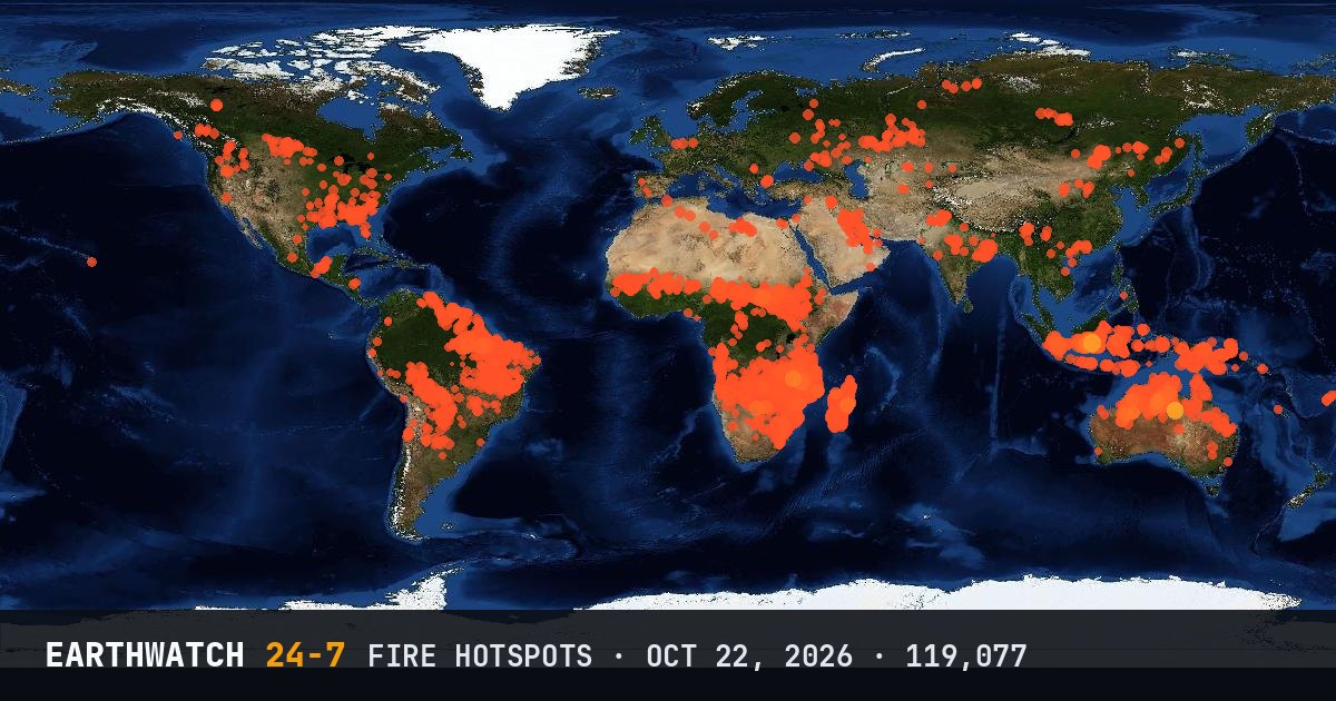 World map of fire hotspots on October 22, 2026