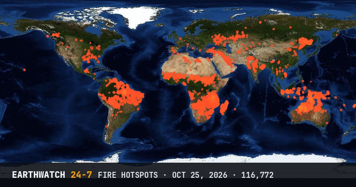 World map of fire hotspots on October 25, 2026