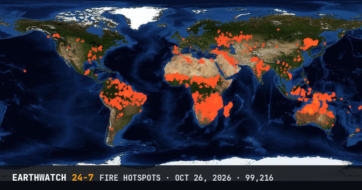 World map of fire hotspots on October 26, 2026