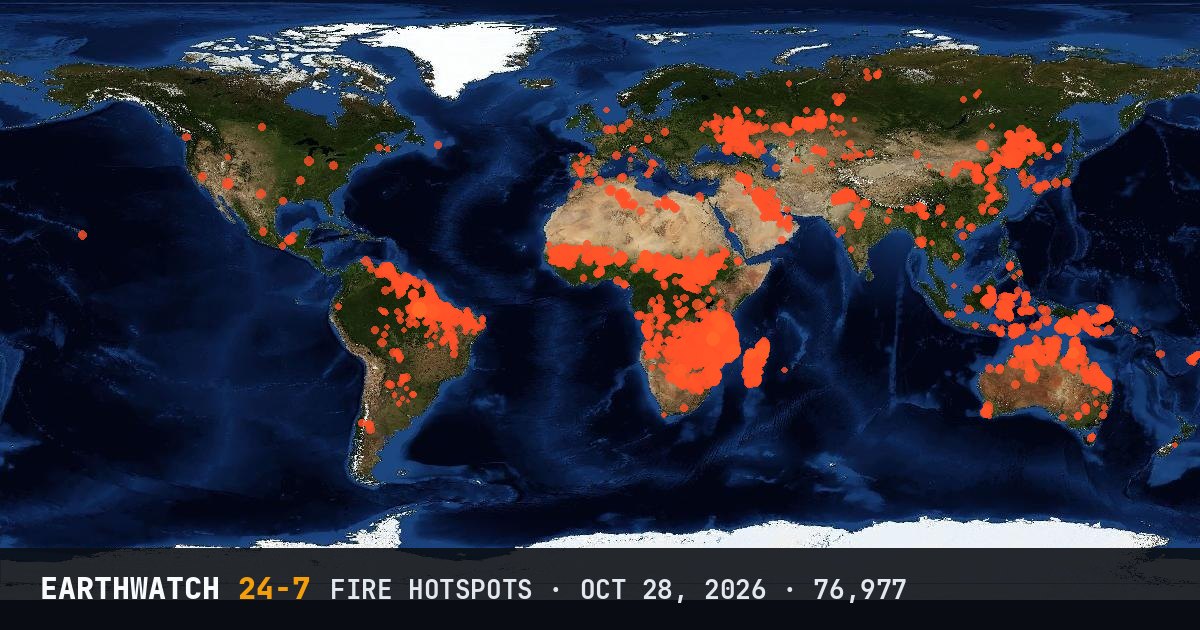 World map of fire hotspots on October 28, 2026