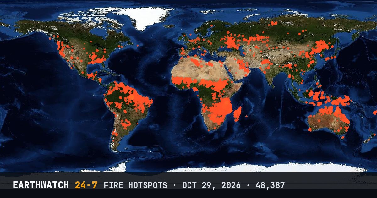 World map of fire hotspots on October 29, 2026