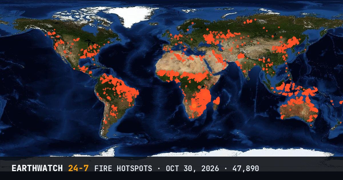 World map of fire hotspots on October 30, 2026