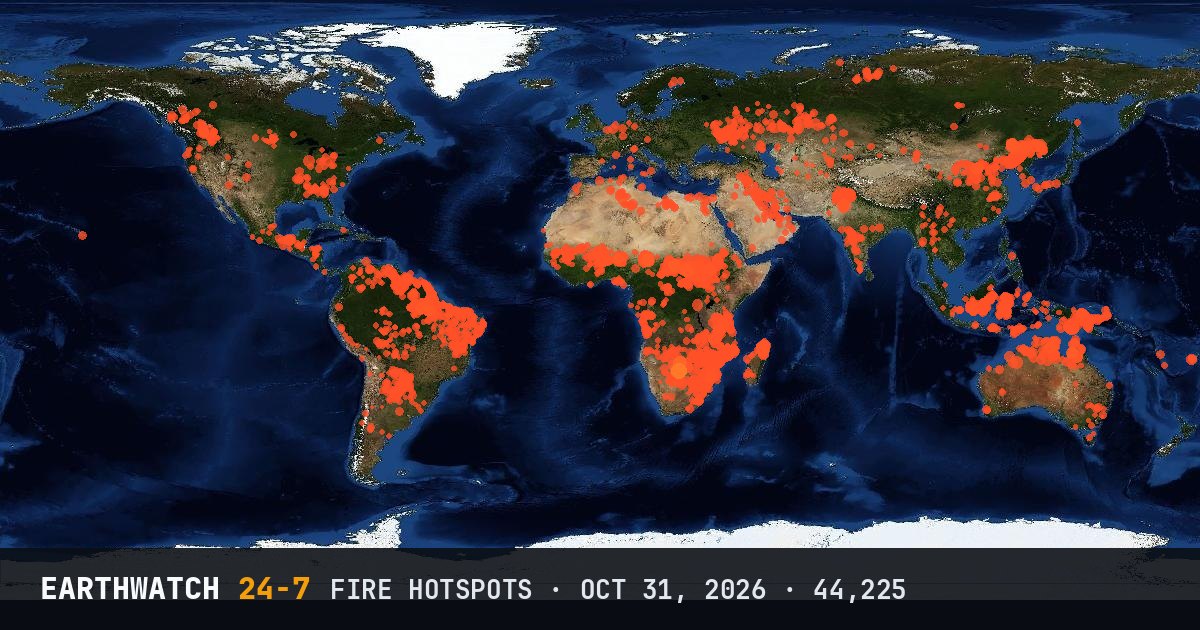 World map of fire hotspots on October 31, 2026