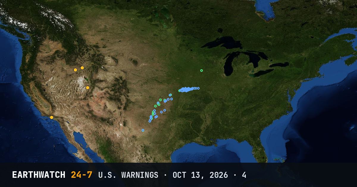Map of U.S. weather warnings on October 13, 2026