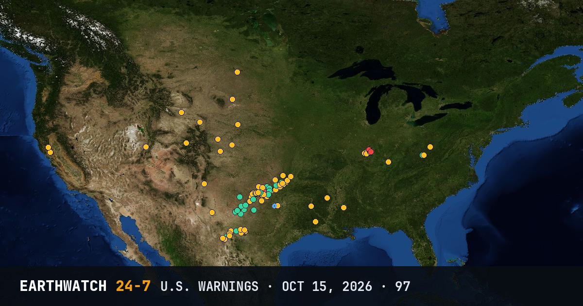 Map of U.S. weather warnings on October 15, 2026