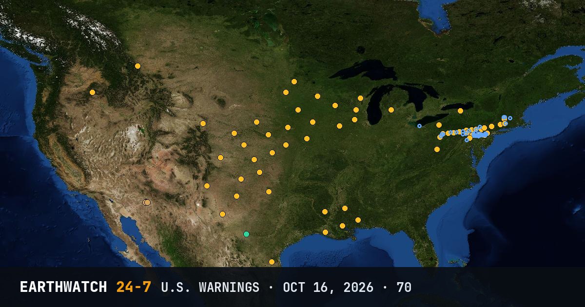 Map of U.S. weather warnings on October 16, 2026