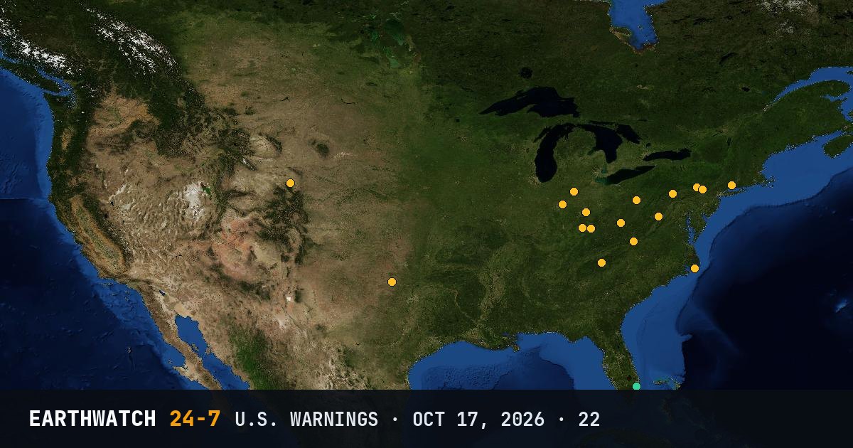 Map of U.S. weather warnings on October 17, 2026