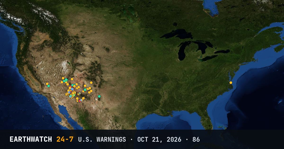Map of U.S. weather warnings on October 21, 2026