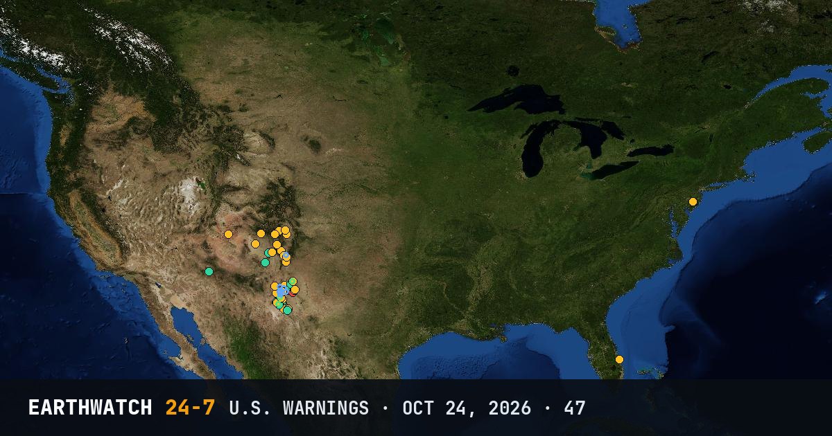 Map of U.S. weather warnings on October 24, 2026